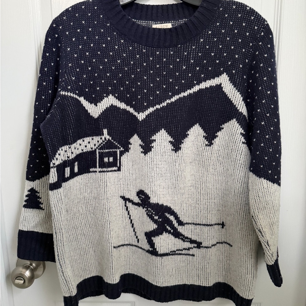 J. Crew Navy and Cream Ski Scene Sweater